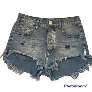 One Teaspoon Le Wolves Black Wash Distressed Jean Short Size 24